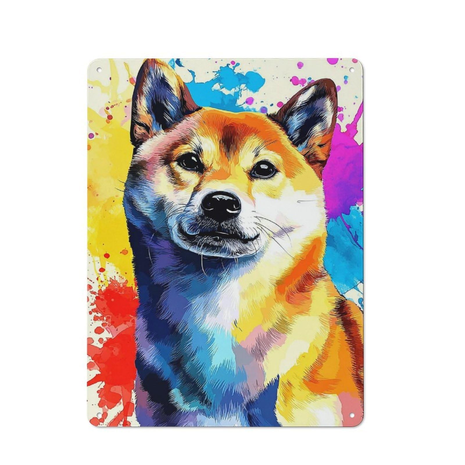 Retro Metal Sign with Colorful Watercolor Dog Portrait Design 40x30cm, Distressed Look Retro Room Decor for Living Room, Hallway, Kitchen Or Cafe