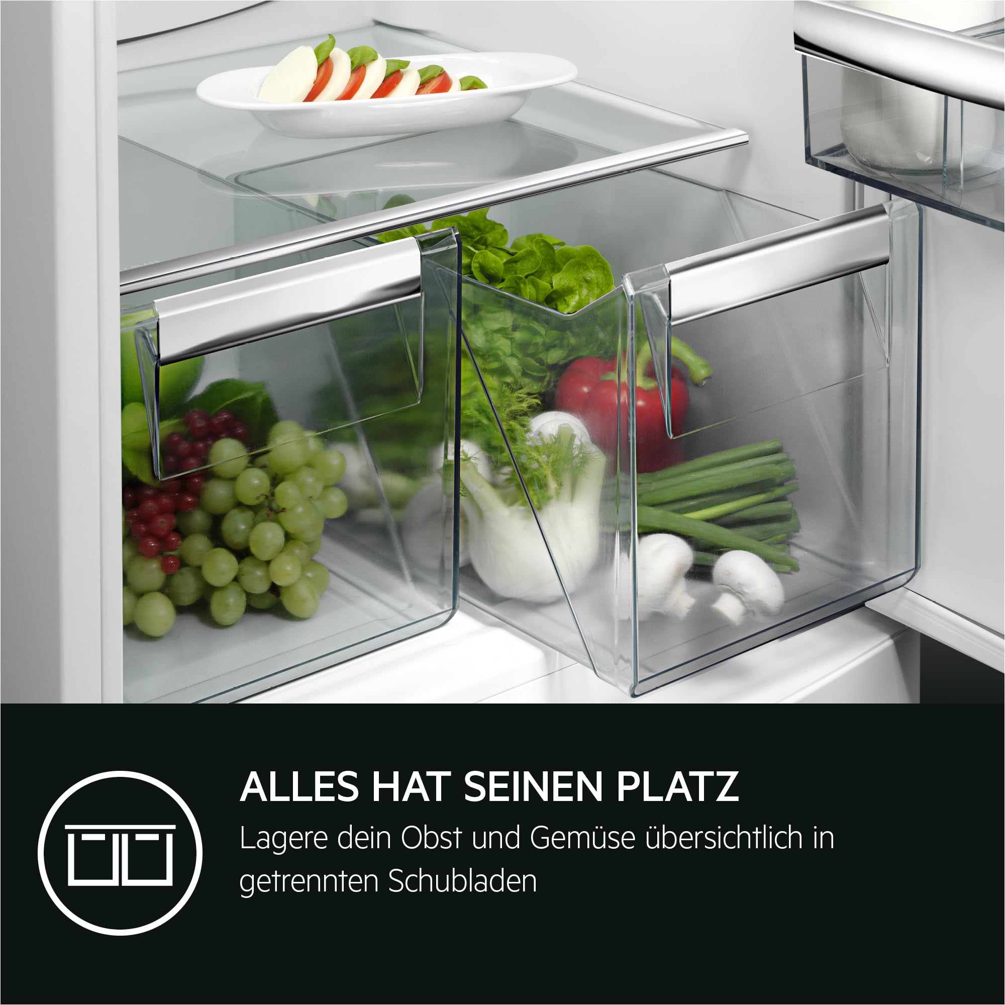 AEG Einbau-Kühl-Gefrier-Kombination 178cm, Serie 6000 TwinTech: NoFrost Abtauautomatik dank getrenntem Kühl- 195L & Gefrierraum 62L, LED-Display, Schnell-Gefrieren, Türalarm, Schlepptür, TSC6N183ES