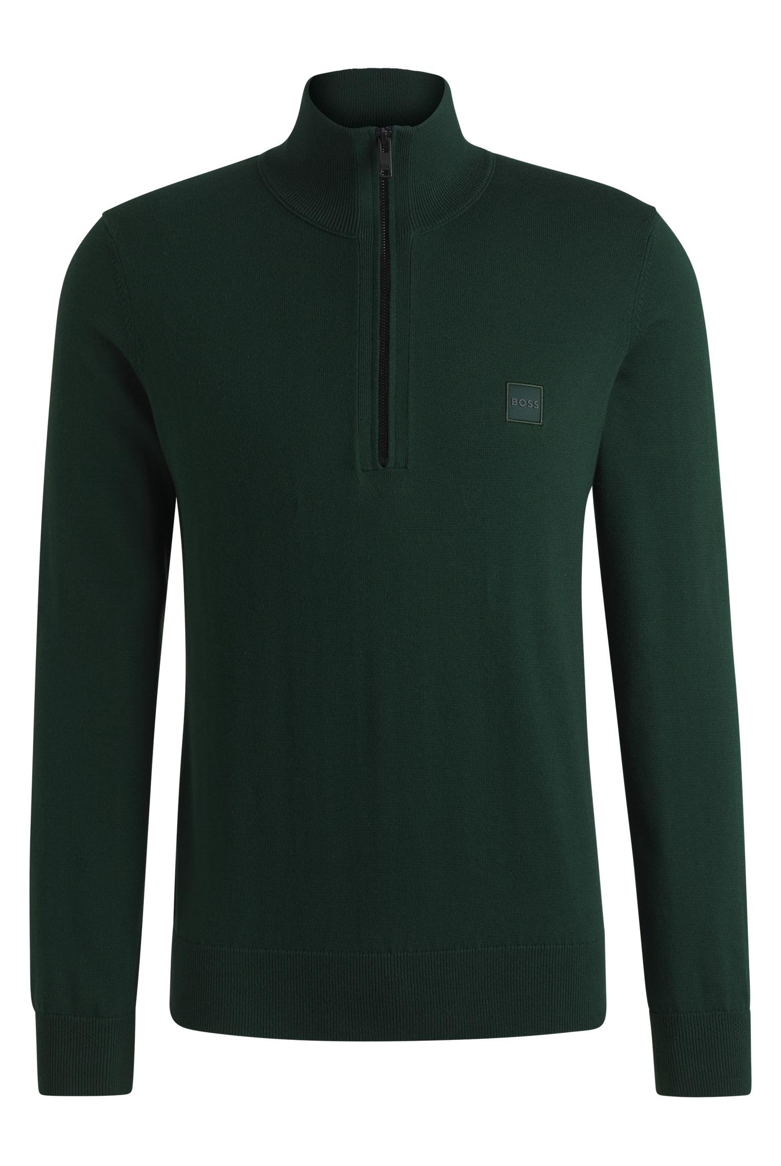 Boss Men's Open Green Zip Neck Sweater Long Sleeve Cotton L
