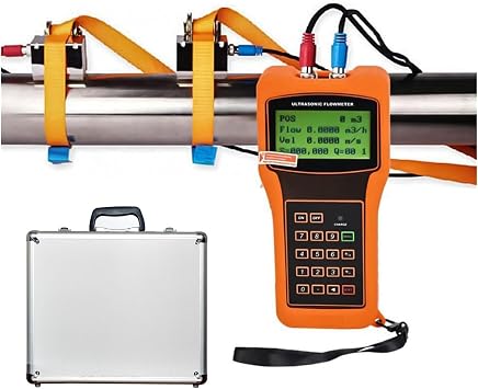 Handheld Ultrasonic Flowmeter Clamp on Flow Meter Portable Liquid Flow Meter with TM-1 Transducers for Copper/PVC Pipe DN50-700mm,Operating Temperature-30-90C