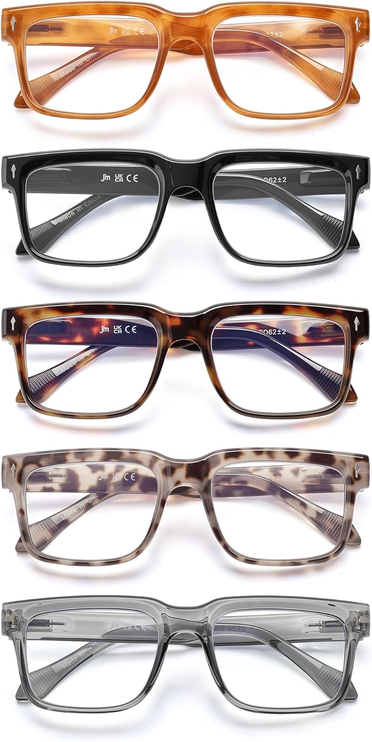 JM 5 Pack Reading Glasses for Women Men, Square Blue Light Blocking Computer Readers, Stylish Eyegalsses with Spring Hinges - Image 2