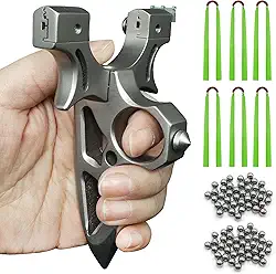 HBG estilingue profissional de aço inoxidável com alvo para adultos conjunto de estilingue de caça de alta velocidade com 100 bolas de munição e 6 elásticos para prática de tiro ao ar livre