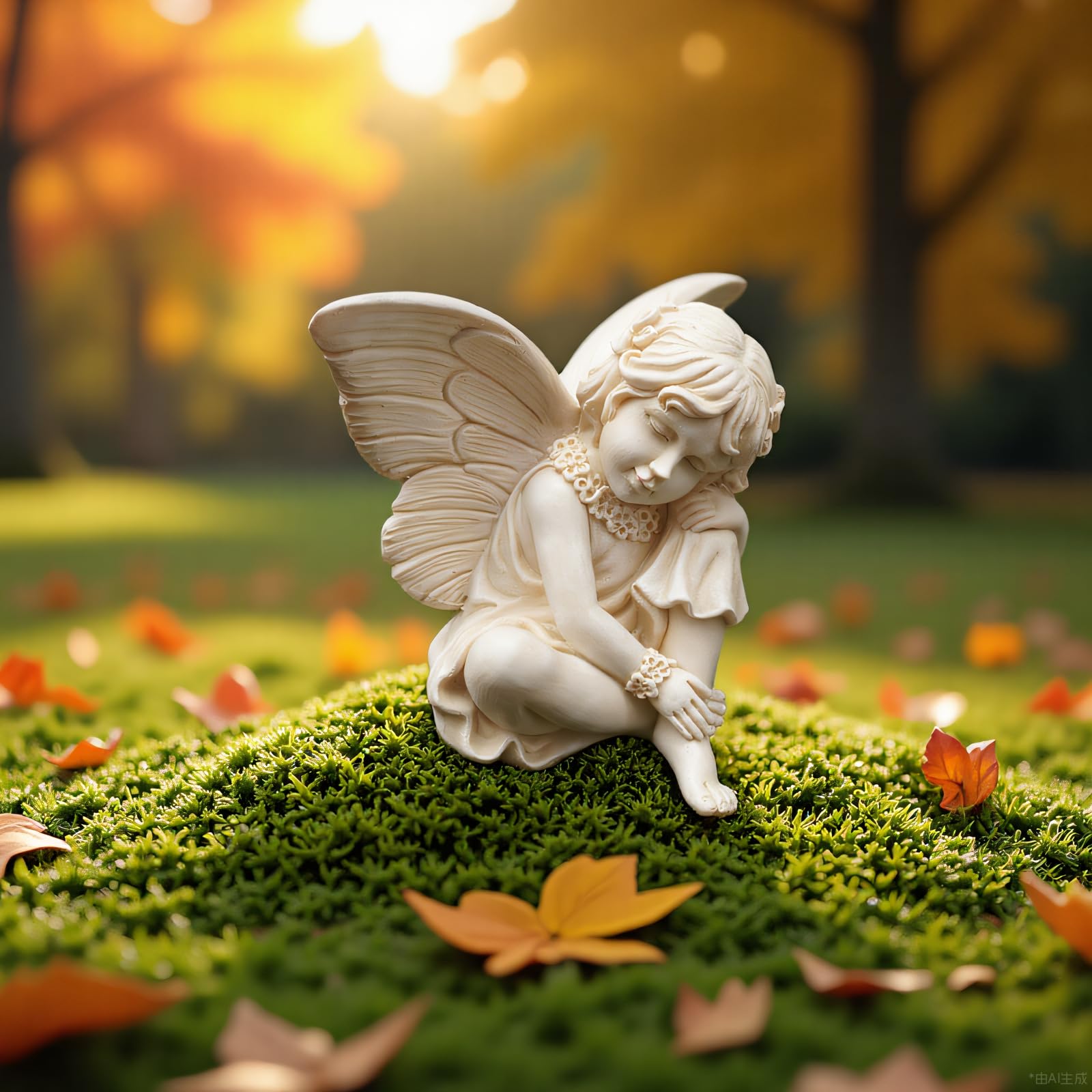 HUIHTG Garden Fairy Statue, Resin Lying Angel Figurine with Wings, Decorative Garden Ornament for Patio, Lawn, Outdoor & Indoor (Cross legged-angel)