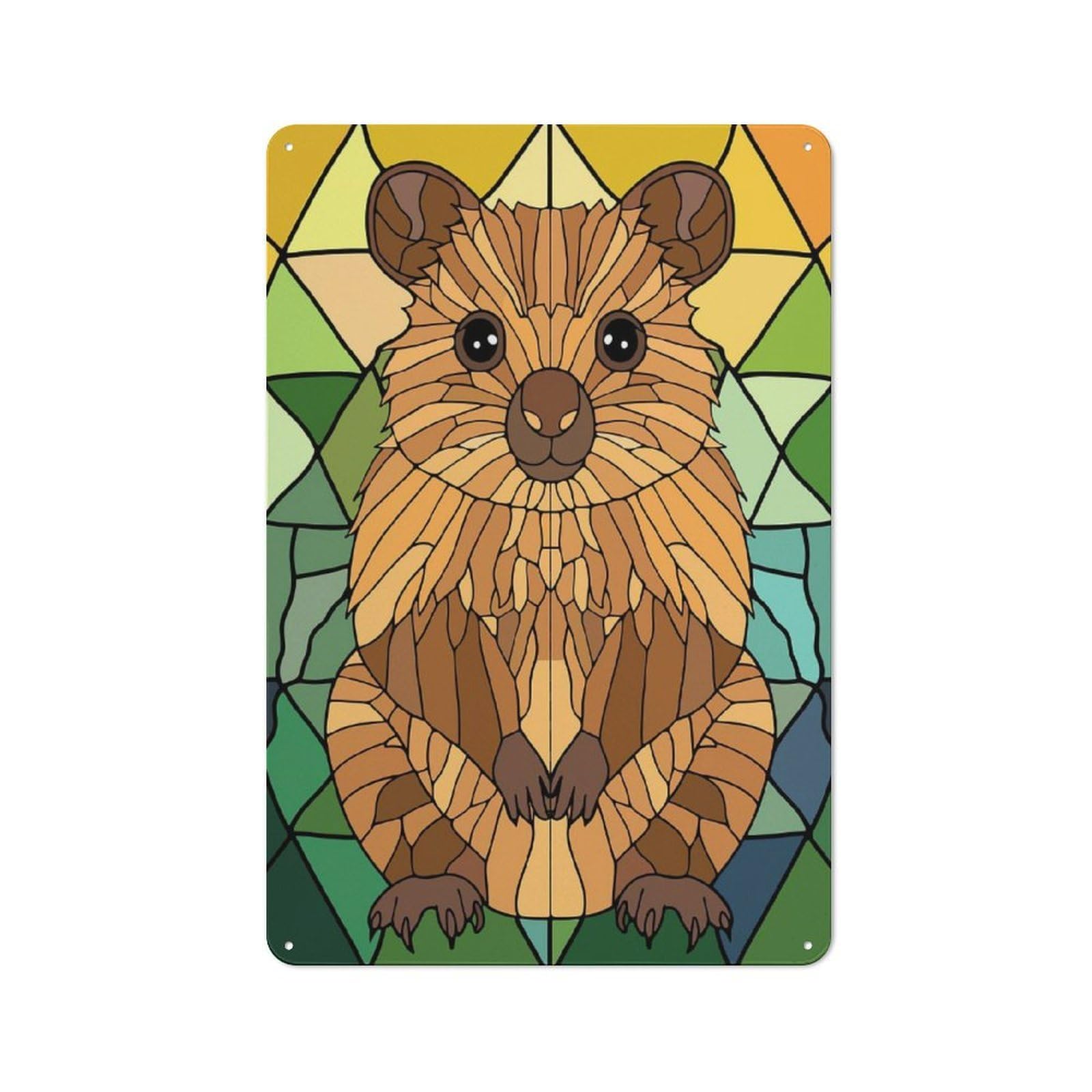 Junmoney Style-21 Stained Glass Quokka Retro Metal Sign 30X20cm For Garage Or Workshop, With Clear Retro Wall Decor Character