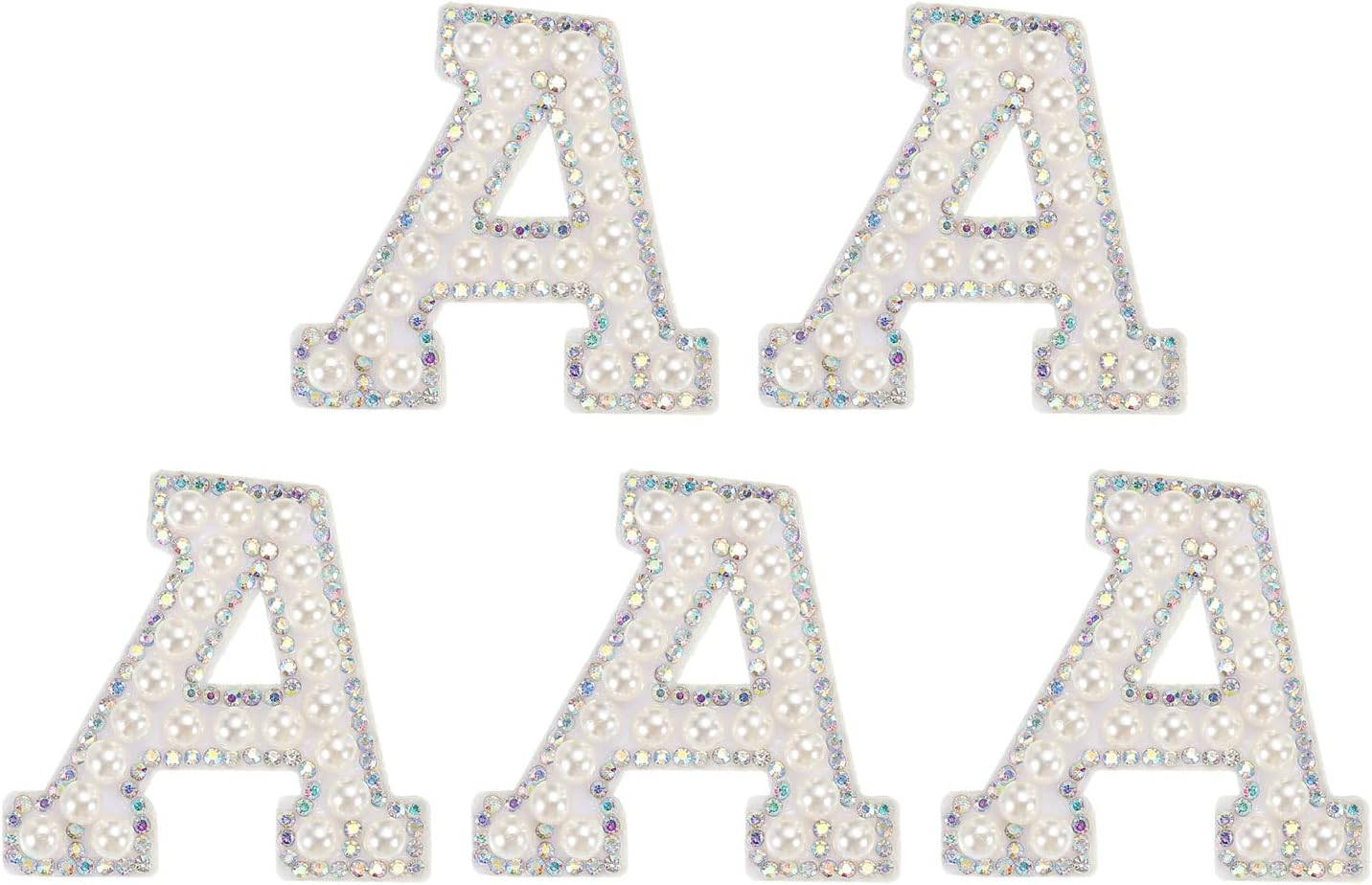 MECCANIXITY Iron on Letter S Patch Colored Rhinestone Shiny Pearl English Alphabet Sewing Patch for DIY Clothes Repair Hats Bags Shoes Pillows Crafts Pack of 5