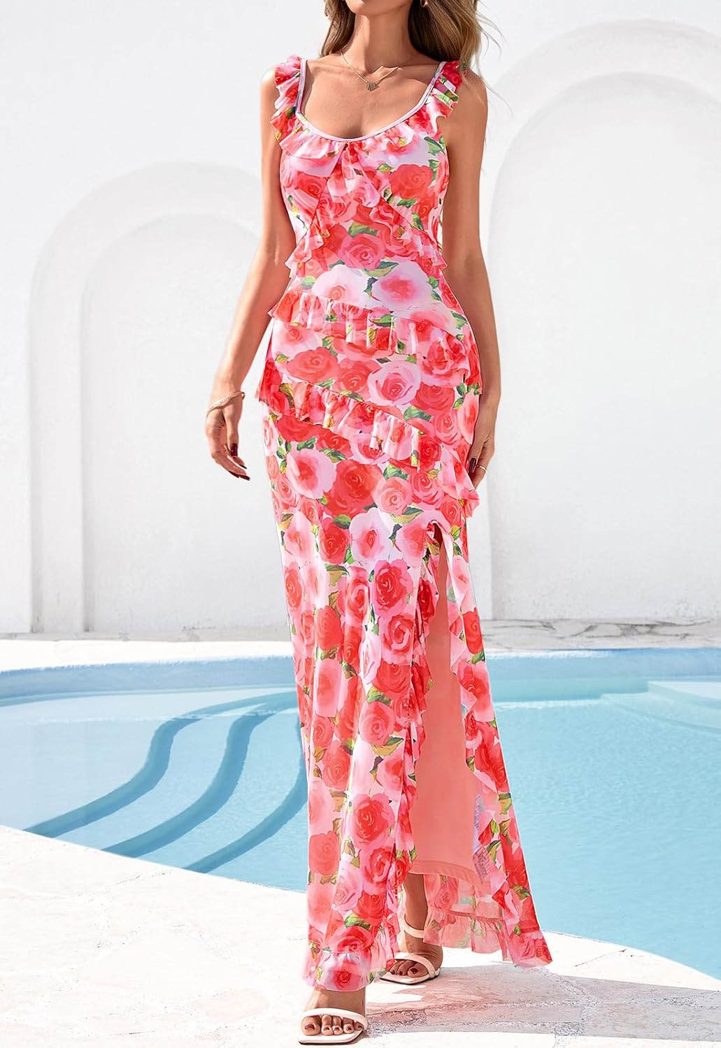 PRETTYGARDEN Women's Summer Spaghetti Strap Maxi Dress Sleeveless Side Slit Mesh Cocktail Dresses Beach Vacation Sundress - Image 4