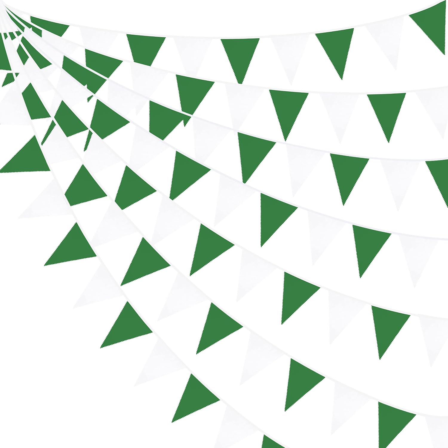 32Ft Green and White Party Decorations Triangle Banner Flag Fabric Pennant Bunting Garland Streamers for Christmas Wedding Camping Birthday Camp Bachelorette Garden Masters Golf Party Decor Supplies