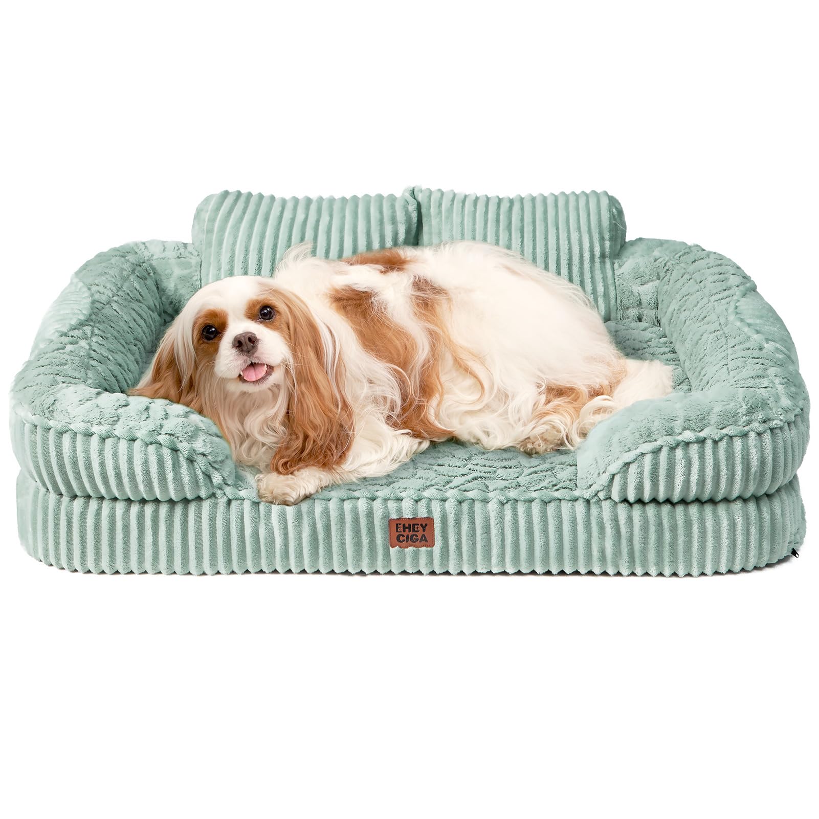 EHEYCIGA Orthopedic Dog Bed Large, 91x69x17cm Memory Foam Dog Bed Sofa with Sides and Waterproof Liner, Pet Couch with Washable Removable Cover and Non-Slip Bottom, Green