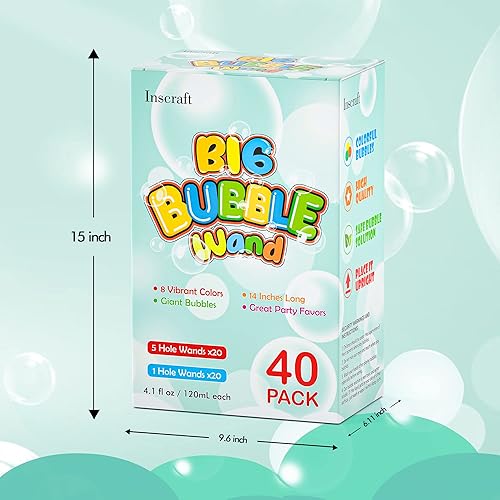 Miniatura 5 de Inscraft Paquete de 40 varitas de burbujas grandes de 14 pulgadas, 8 colores mezclados a granel para juguetes de verano, uso de actividades al aire