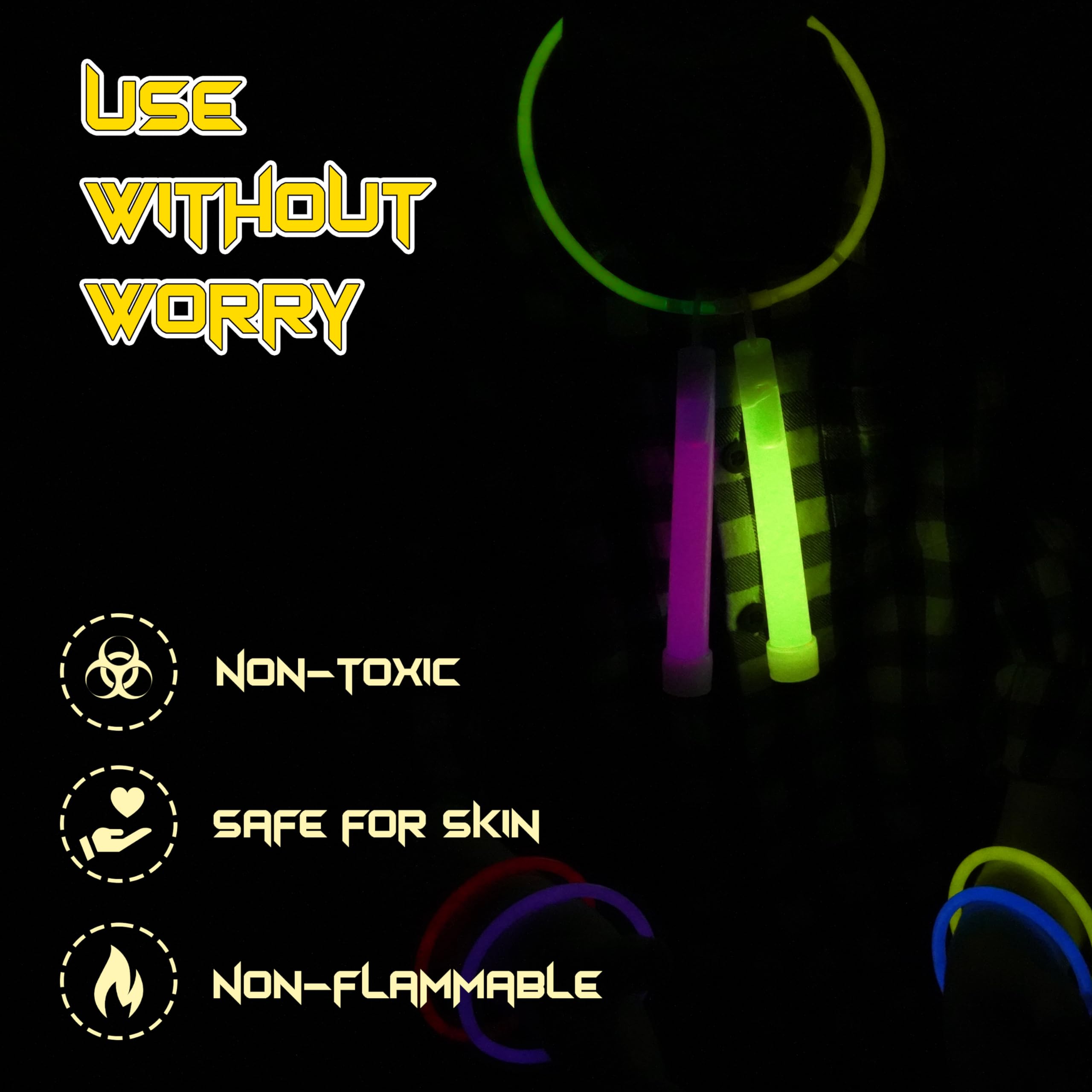 Par de varillas luminosas con gancho, tubos de luz amarilla, luz de fiesta de larga duración para aventuras al aire libre, varillas brillantes impermeables y no tóxicas con ganchos adjuntos, 15 cm