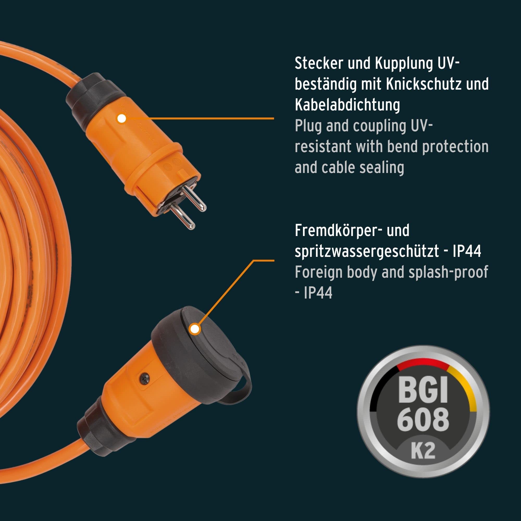 Brennenstuhl professionalLINE Verlängerungskabel VQ 1100 IP44 (10m Kabel H07BQ-F 3G1,5 in orange, Baustelleneinsatz und ständiger Einsatz im Freien, BGI 608, Made in Germany)