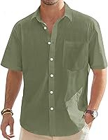 Vista 11 de J.VER Camisas de manga corta de lino y algodón para hombre, estilo informal, ligeras, con botones, para vacaciones, playa y verano, con bolsillo