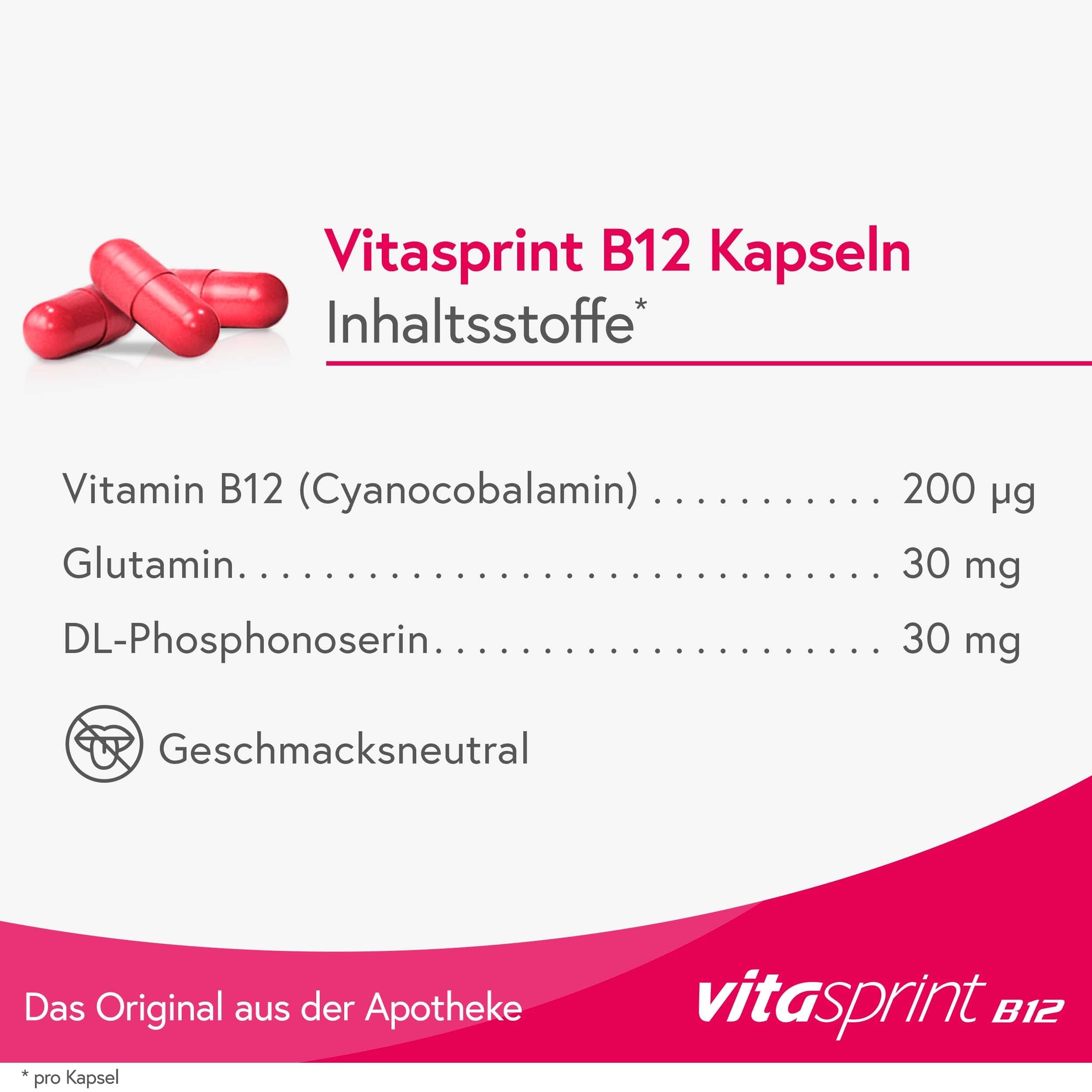 Vitamin B12 - Vitasprint B12 Kapseln, 50 St. - Mit Vitamin-B12 zur Besserung des Allgemeinbefindens, für mehr Energie und weniger Müdigkeit und Erschöpfung
