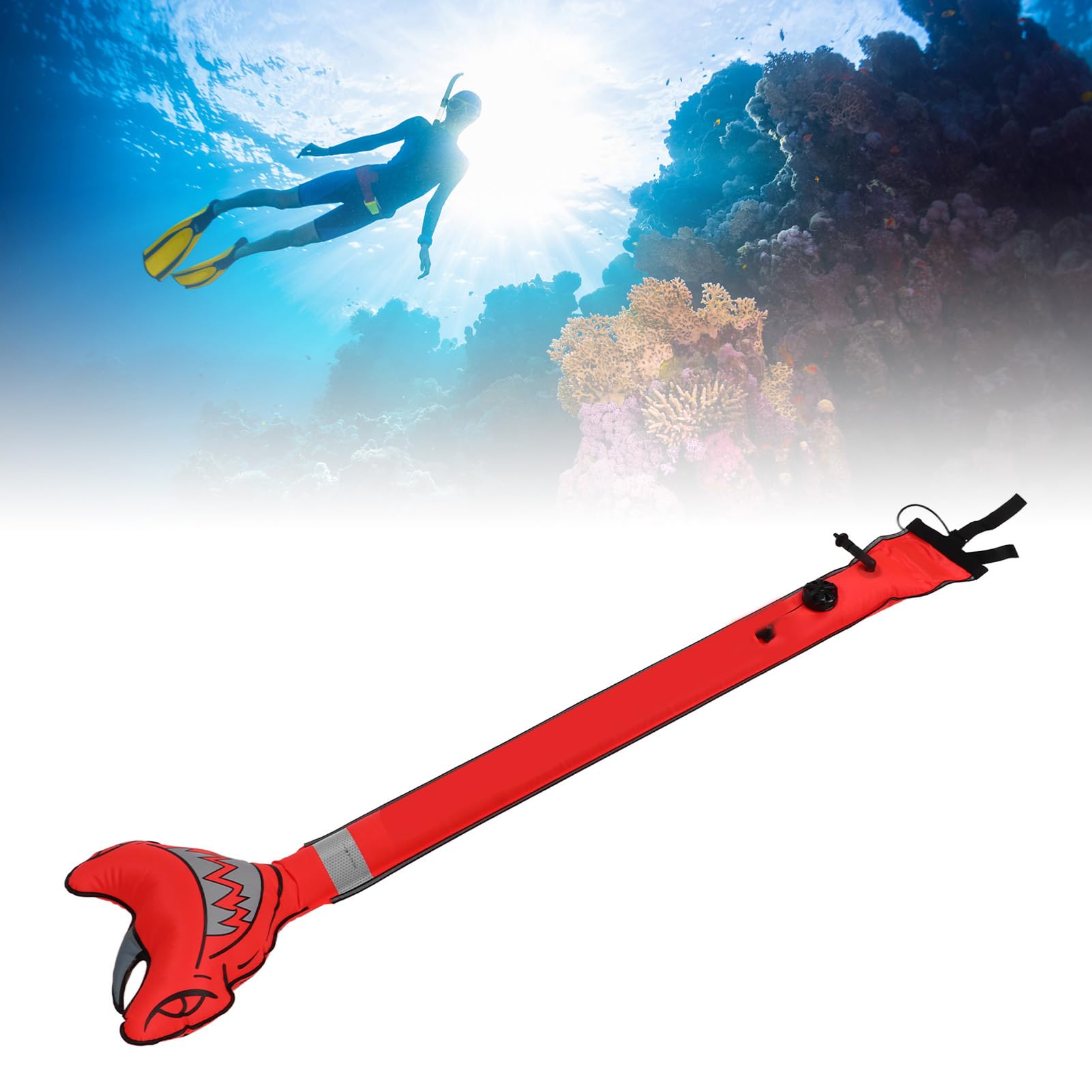 Generic Tubo di segnalazione subacquea gonfiabile a boa con marcatura superficiale ad alta visibilità per immersioni e snorkeling sicure 150 x 36,5 cm nylon