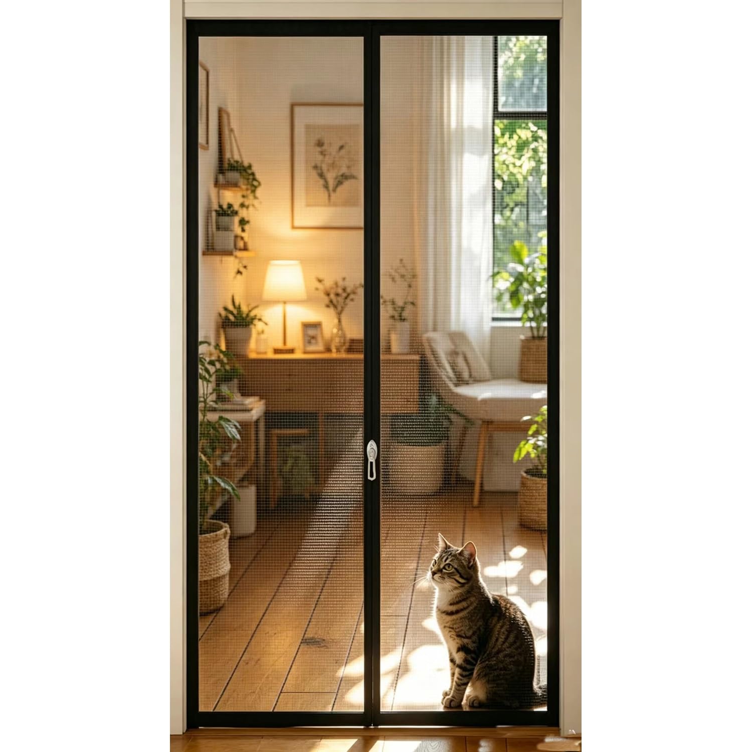 Durable Cat Screen Door With Bilateral Zipper - Reinforced Pet Fly Curtain For Living Room, Kitchen, And Patio (90 X 210cm)(100x210cm)