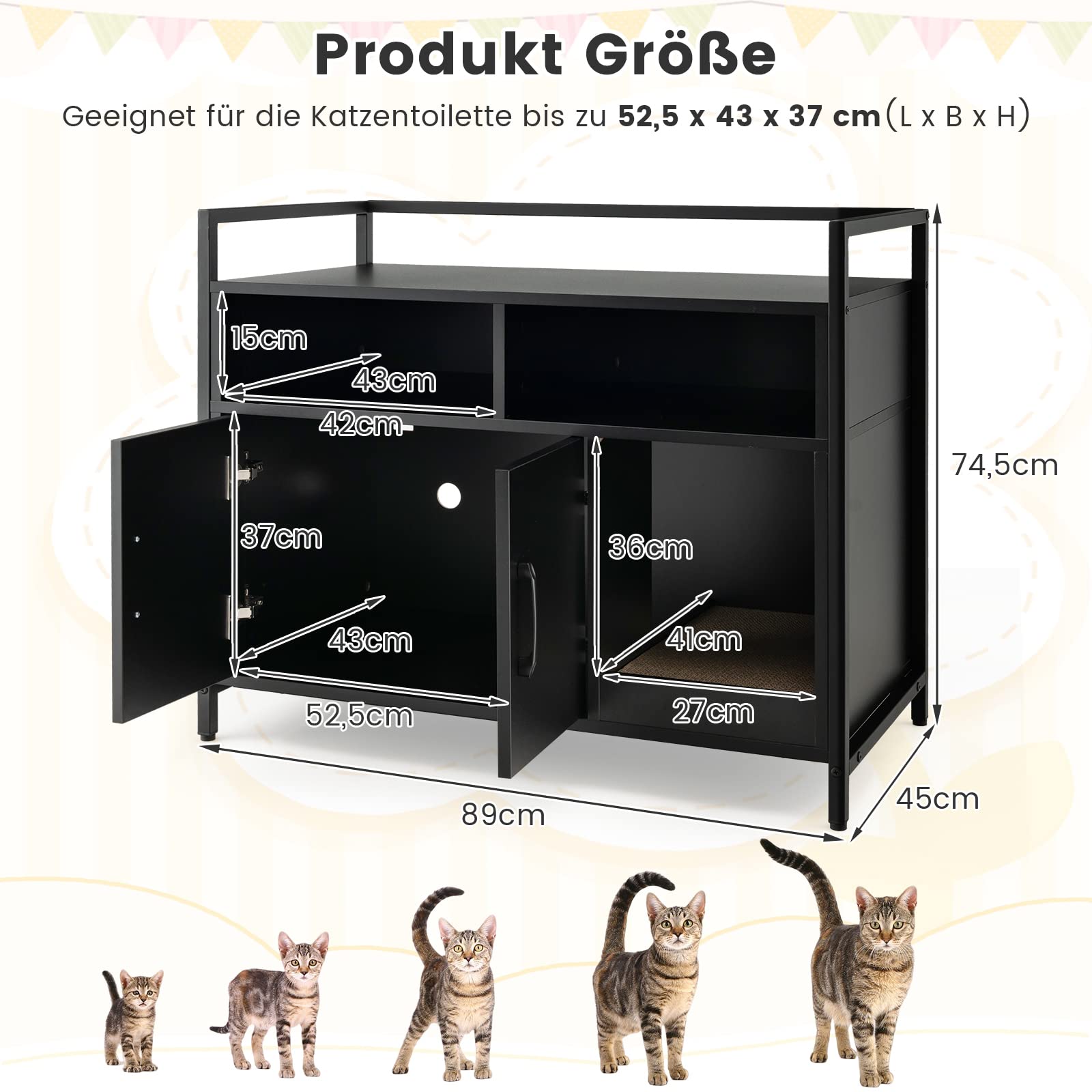 COSTWAY 2-in-1 kattenkast en bijzettafel, kattenhuis en kattenbakombouw met krabplank en 2 deuren, huisdier meubel – 90 x 50 x 54 cm (vintage