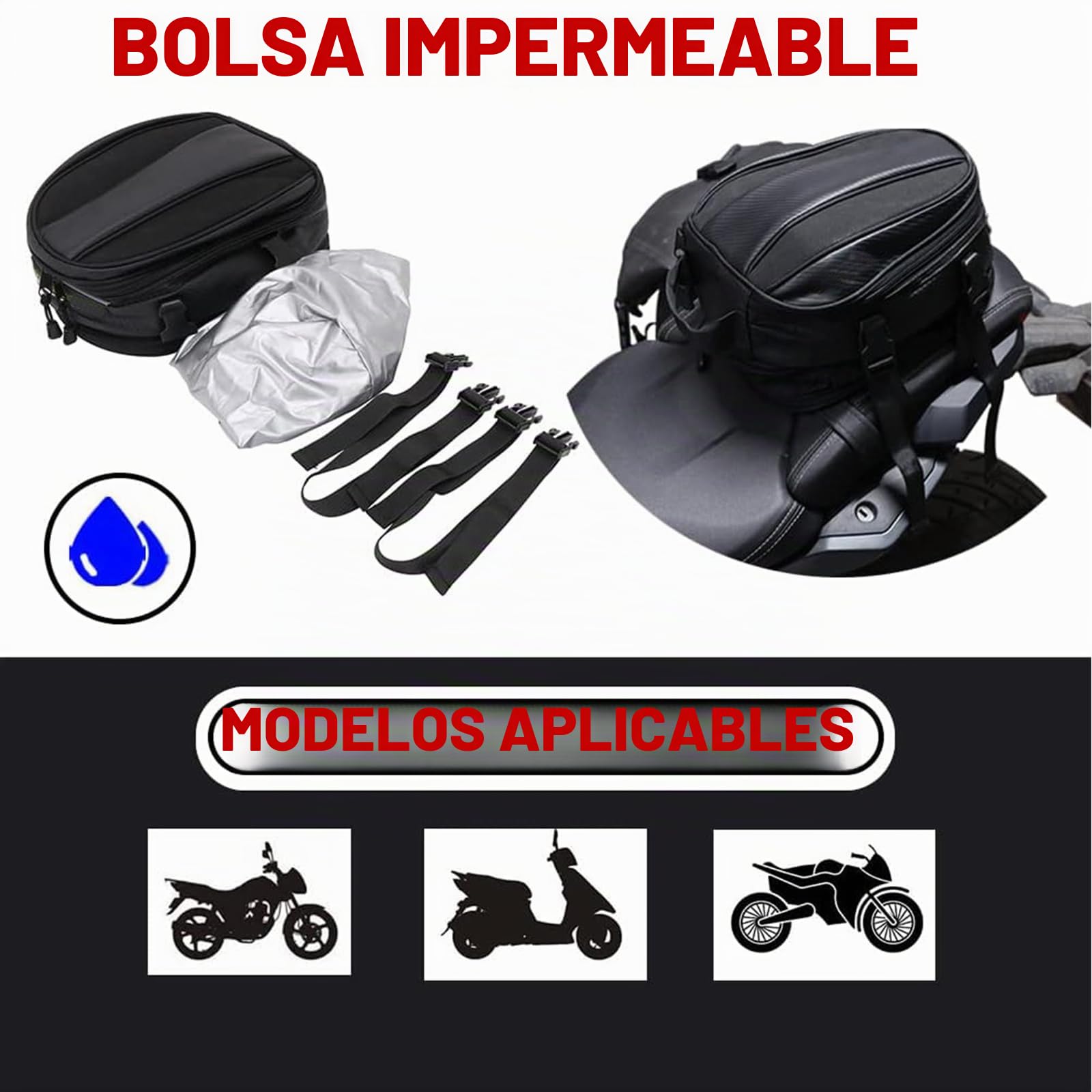 Bolsa Moto,Bolsa Moto Asiento Trasero,Multifuncional para el Mochila Asiento/Sillín Mochilas ParaMoto Equipaje de Polipiel Estilo Deportivo