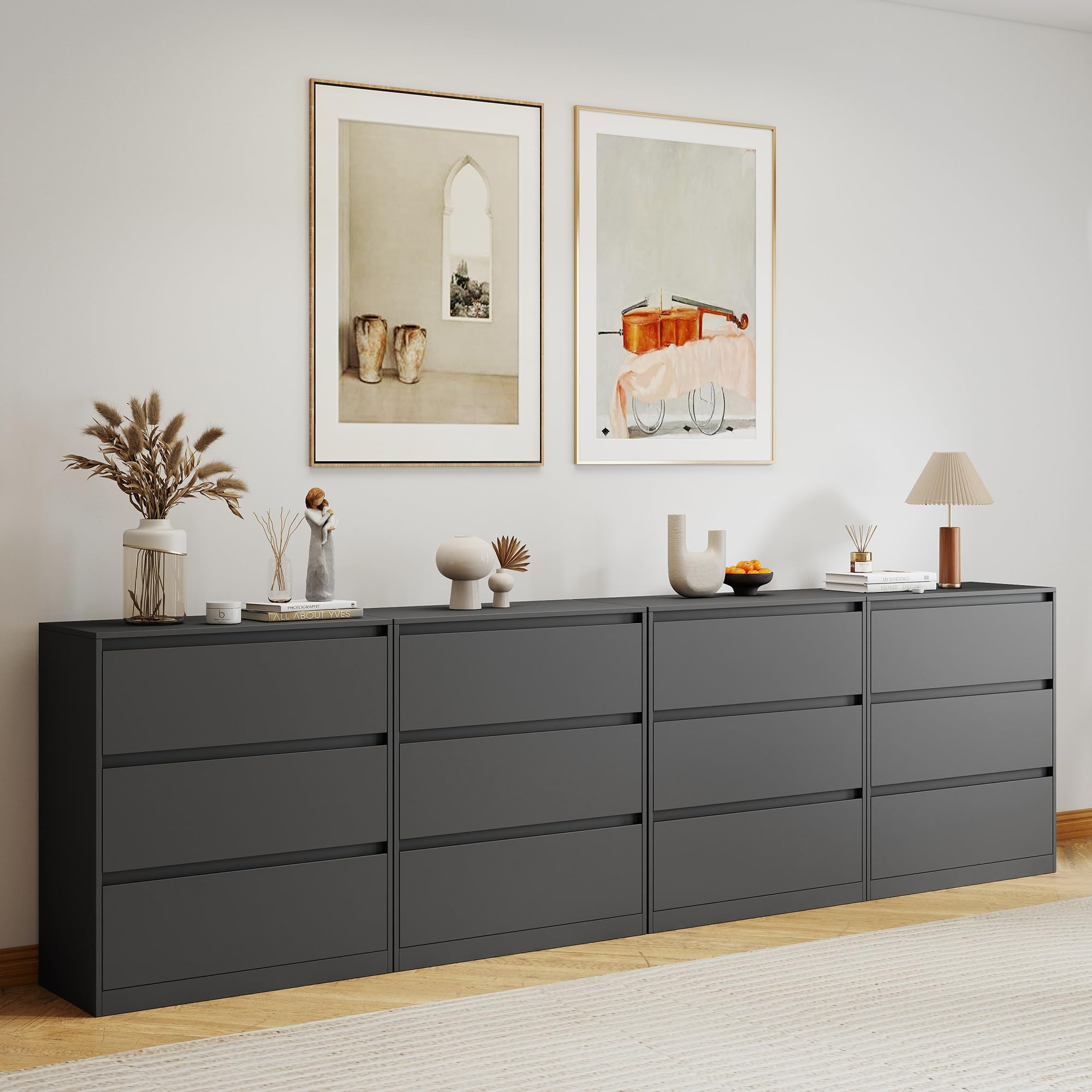 AMERLIFE 126" W DIY Modular Storage Cabinet, 4-Piece 3-Drawer Cabinet