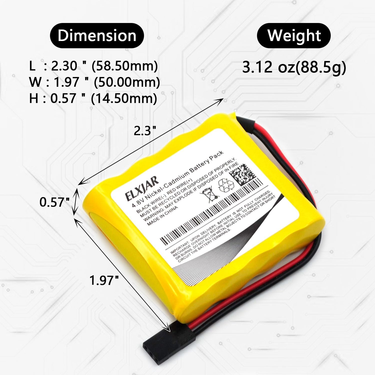 (4-Pack) Receiver RX Battery Pack with Hitec Connectors, 4.8V 1000mAh Ni-CD Rechargeable for RC Airplanes, RC Aircrafts, Compatible with Hitec, Futaba, JR Receivers