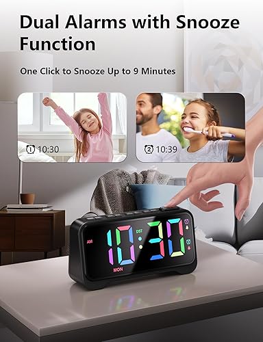 Miniatura 5 de Mesqool Reloj despertador súper fuerte para dormitorios, modo de fin de semanadía de la semana, atenuador, repetición, 1224 horas, horario de