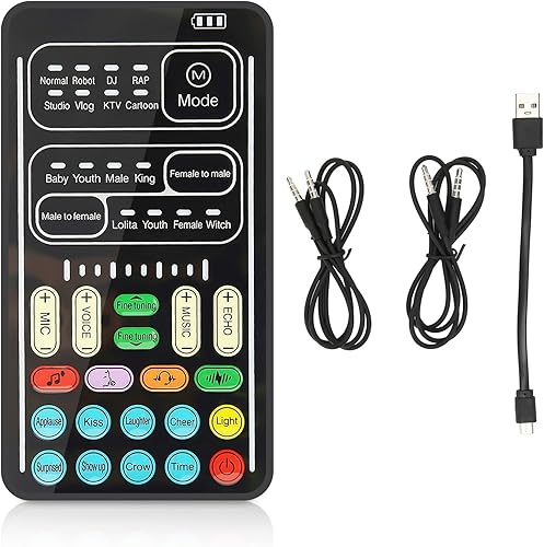Cambiador de voz, mini tarjeta de sonido multifuncional, 8 cambios de voz diferentes, máquina de efectos de sonido, mezclador de audio portátil