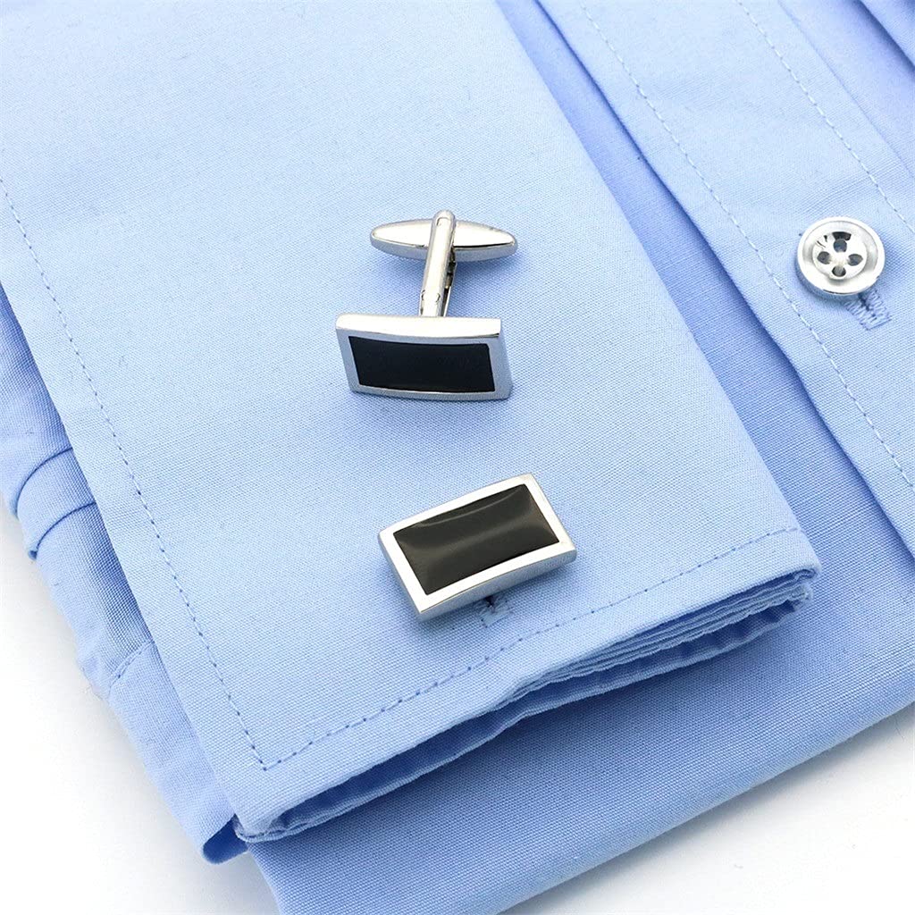 Gemelos para Hombre, Estilo Camisa Francesa, Estilo Business, Negros, rectangulares, Pintados, antioxidantes y duraderos.