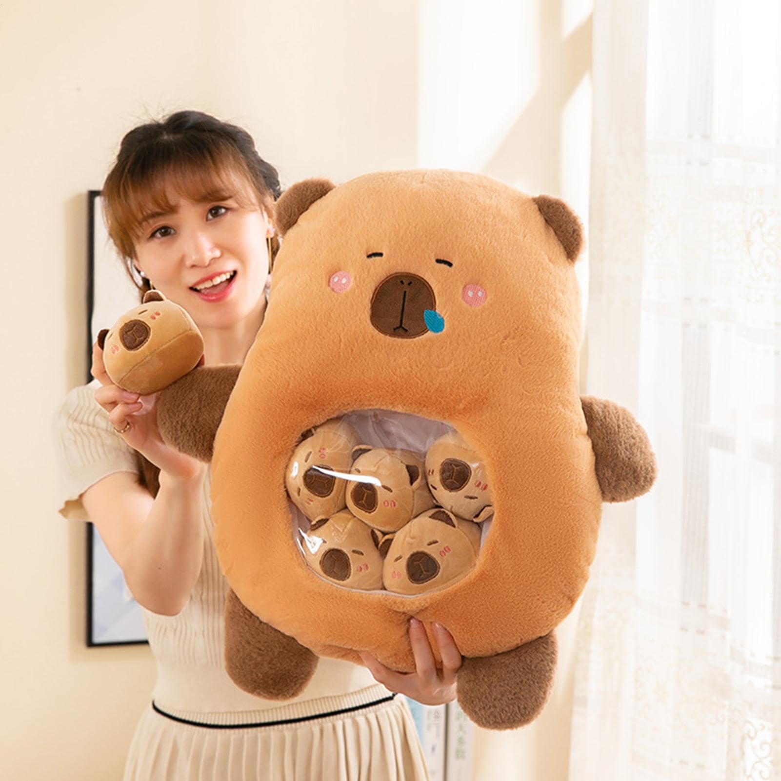 Adorable Peluche De Capibara Suave Cojín Desmontable De Peluche Con 6 | Almohada De Siesta Con Forma De Animal Para Dormitorio Infantil, Sofá Y Sala De Juegos, Almohada De