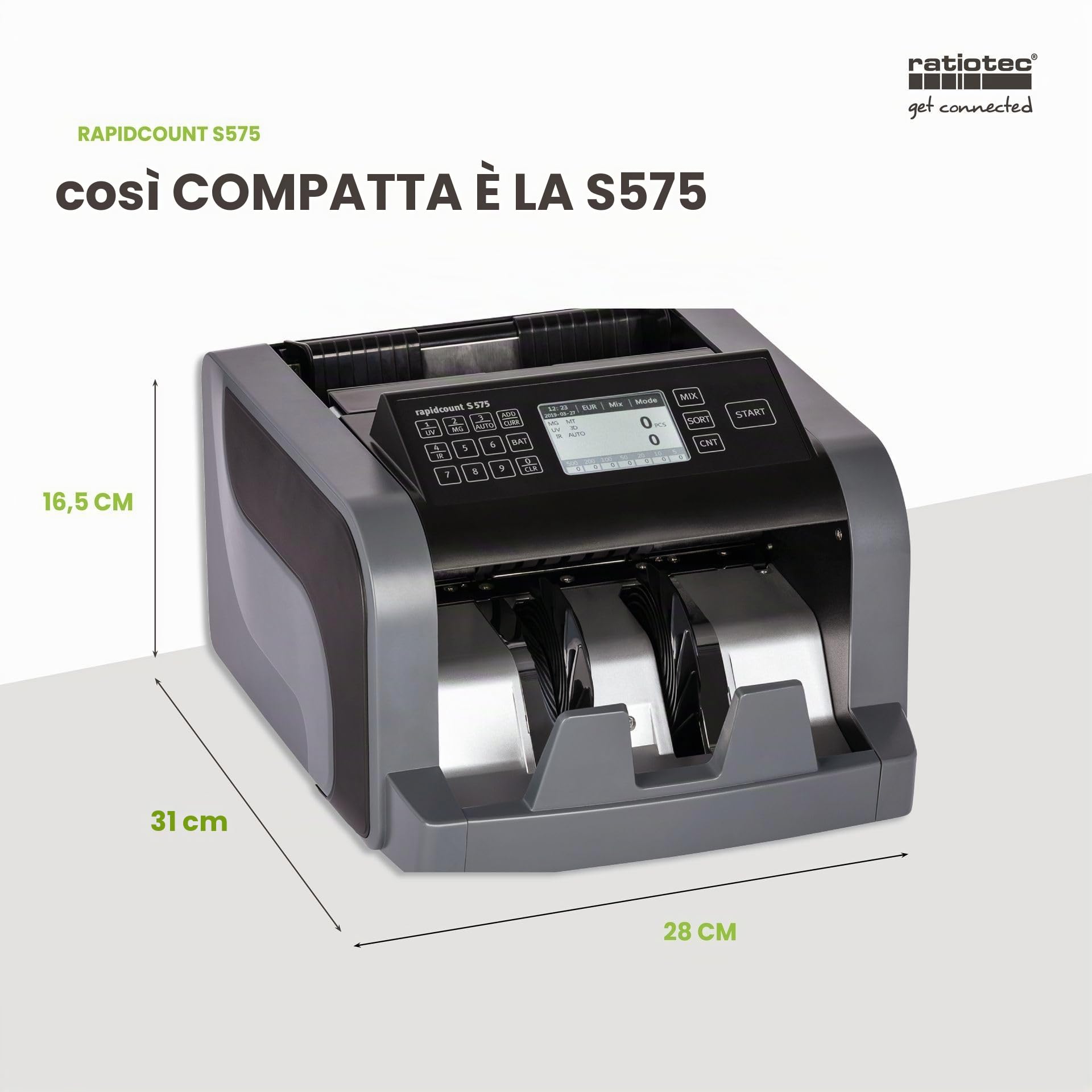 ratiotec macchina contabanconote rapidcount S 575 per banconote miste con valutazione in nero