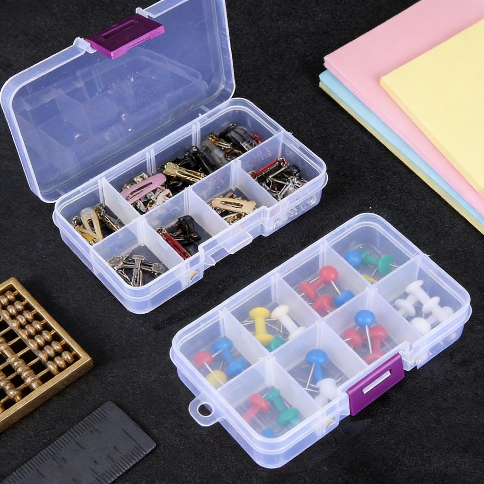 Lot de 32 boîtes de rangement en plastique à 10 compartiments, 12,7 x 6,3 cm avec séparateurs amovibles pour perles, bijoux et loisirs créatifs