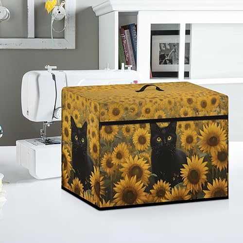 Miniatura 222 de Mumeson Cubierta antipolvo para máquina de coser de gatos negros con flores, para la mayoría de máquinas de coser estándar, plegable, duradera