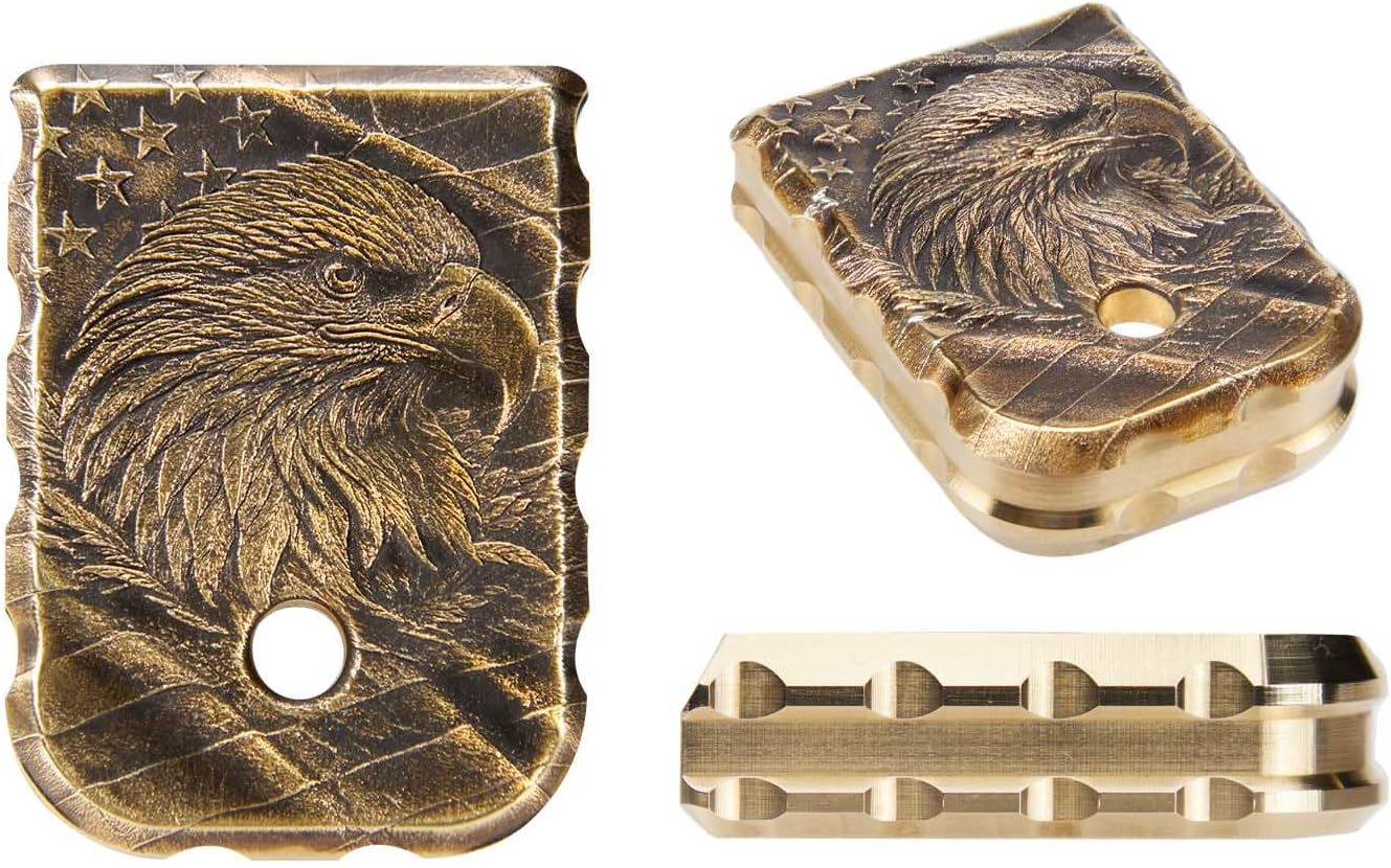 NDZ Performance 3D Engraved Brass Magazine Floor Plate for Glock V-Series – Fits G17 V, G19 V, G19X V, G45 V – Standard and Extra Thick Sizes – Made in USA