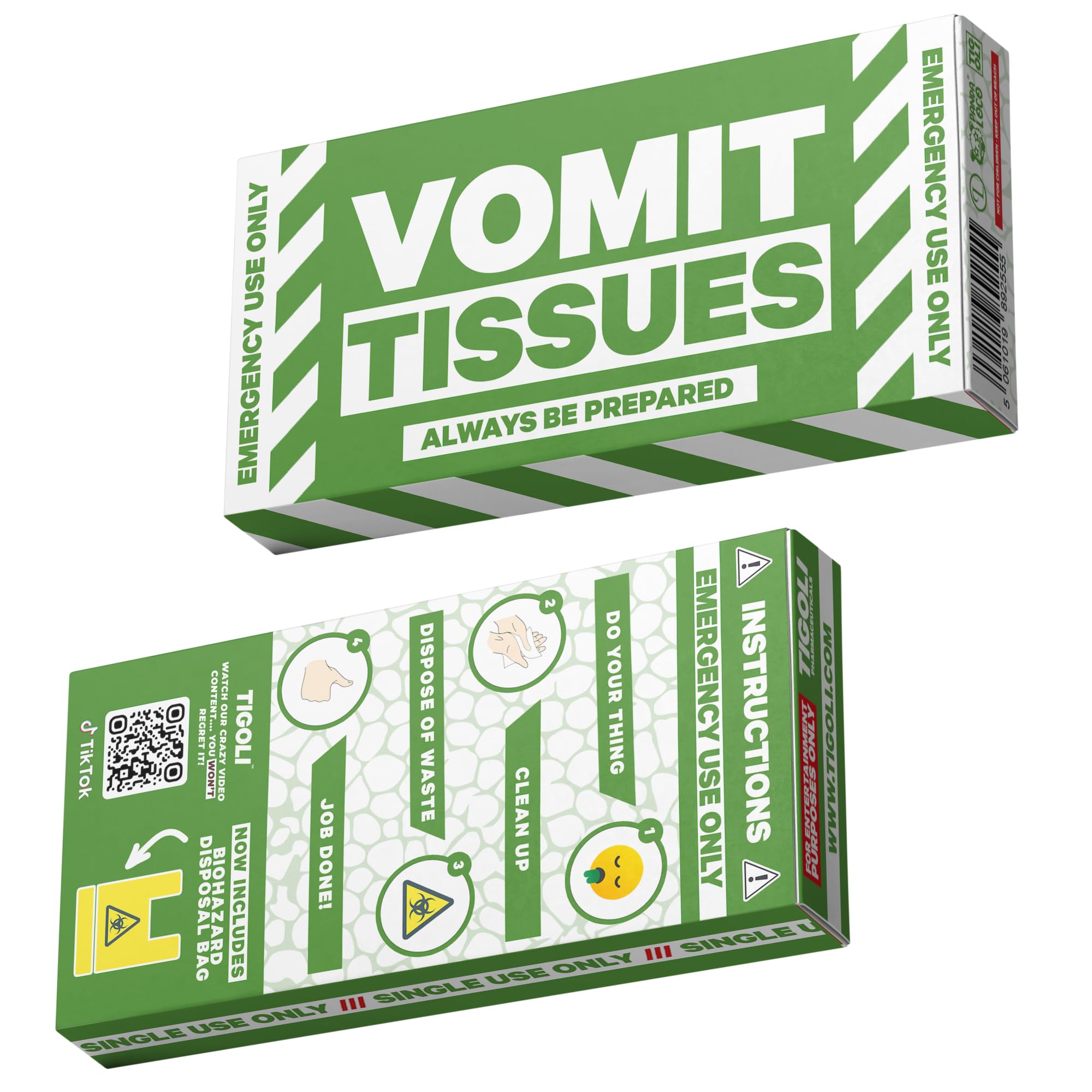 Wank/Shart/Vomit Taschentücher mit Box Witz Gag Funny + Biohazard Beutel (Erbrochenes Taschentücher)