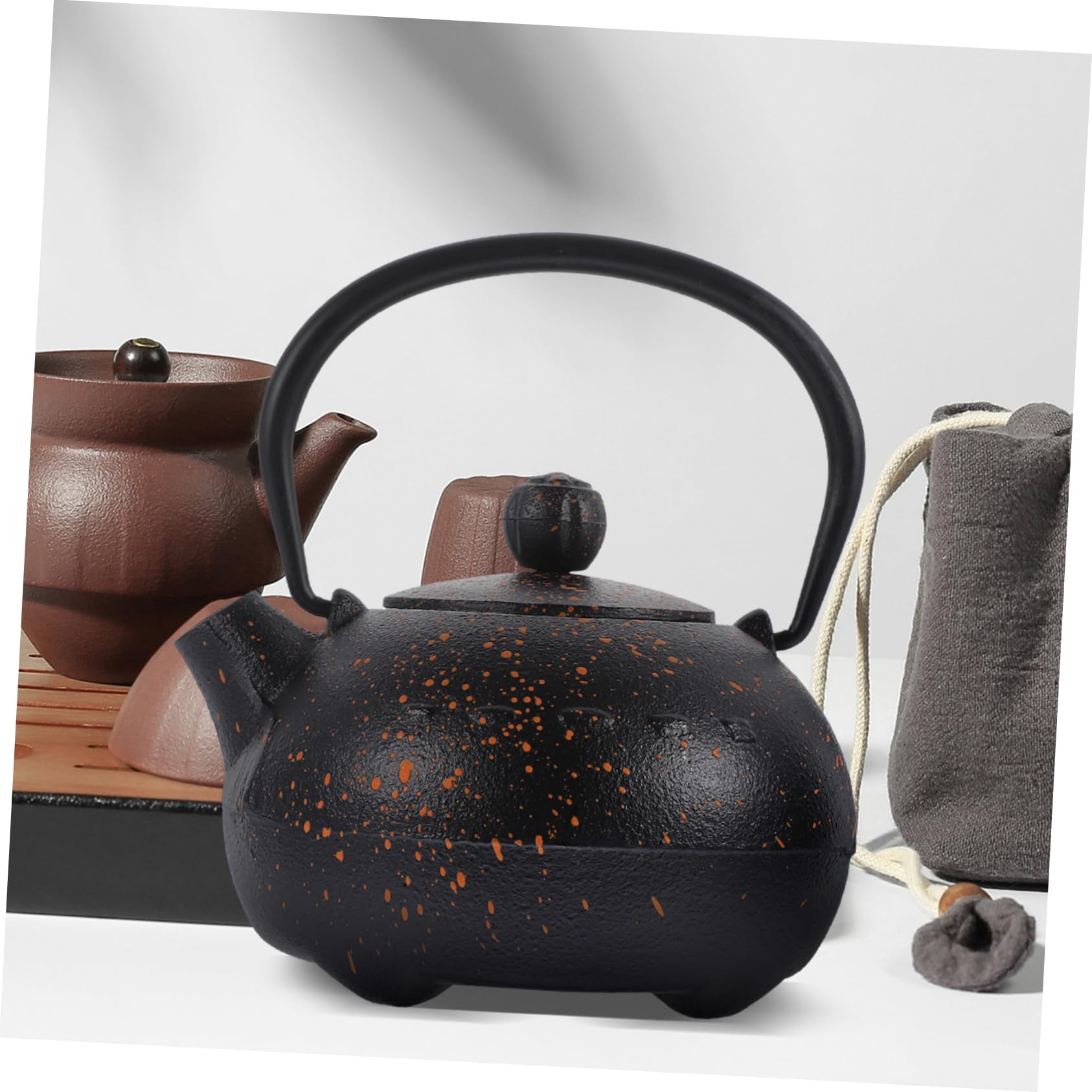 Tetera de Hierro Fundido 0, 4 L Negra para Casa y Oficina | Acabado Vintage Retro, Forma Agradable, Fabricación Fina y Peso Adecuado