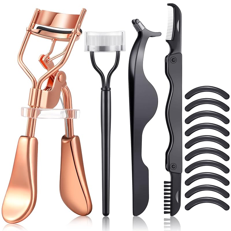 Kit de curvador de cílios Honoson com pente, escova, pinça e 10 almofadas de reposição, Rose Gold