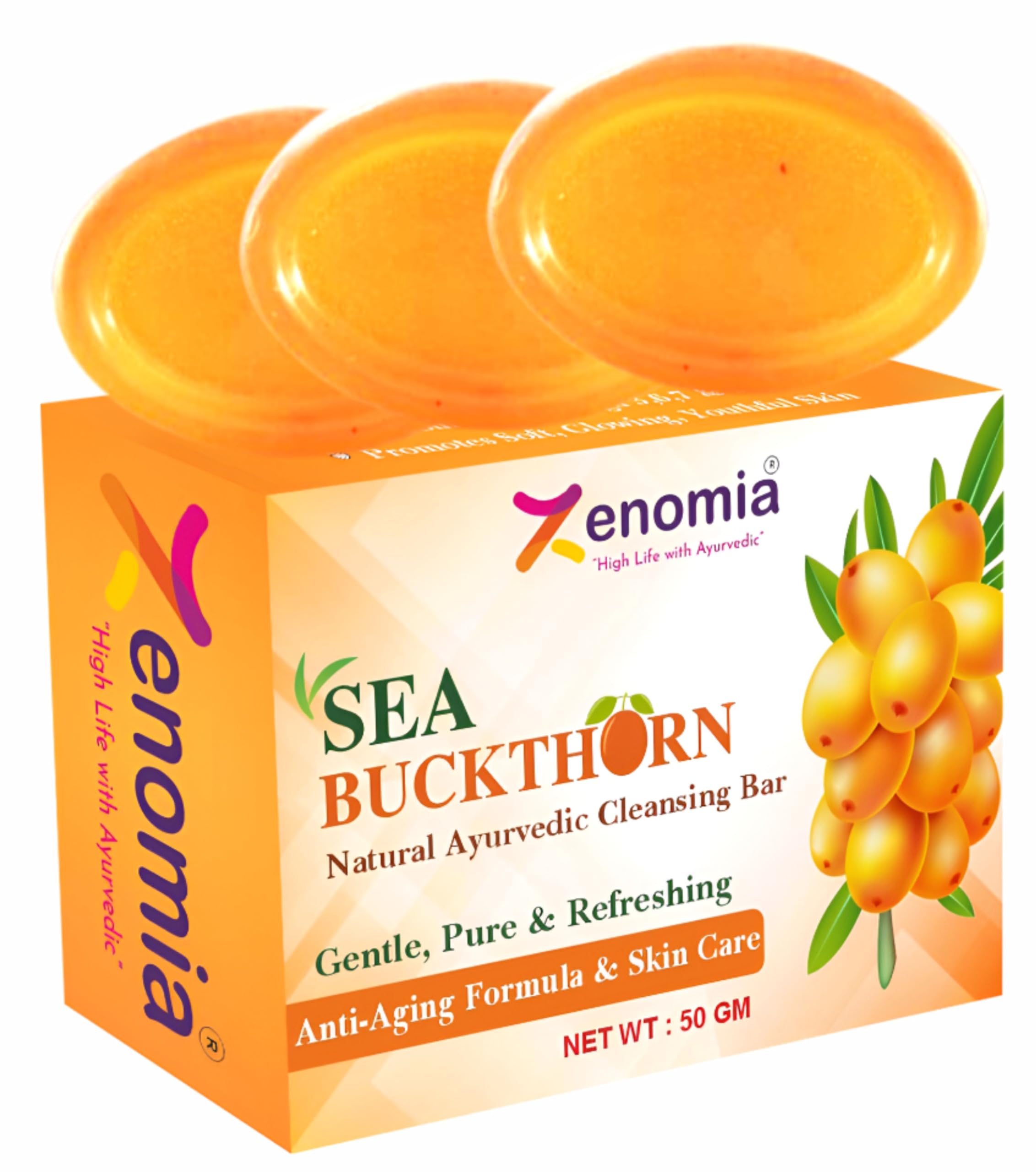 Zenomia Sea Buckthorn Face Soap Bar | Gentle Herbal Cleansing Soap for Face | Suitable for All Skin Types | 50 g Pack 3