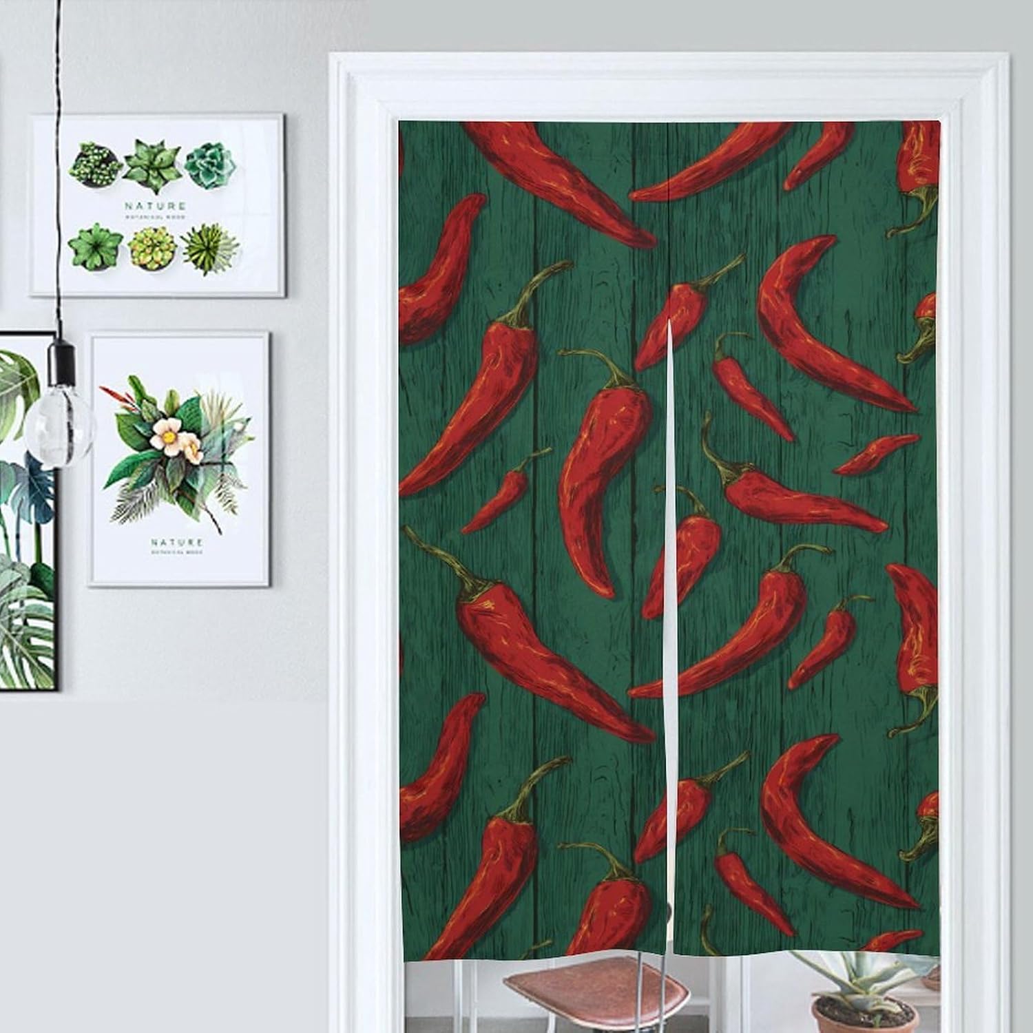Chili Peppers Wood Grain Doorway Curtain Insulated Room Divider Drapes | white linen,privacy curtains