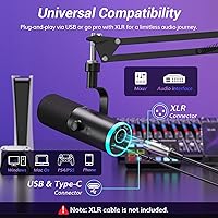 Vista 7 de TONOR Dynamic Gaming Microphone, XLR/USB Mic Streaming, AI Noise Cancellation, Controlable RGB, Tap Mute, 3.5mm Headphone Jack, Volume Control