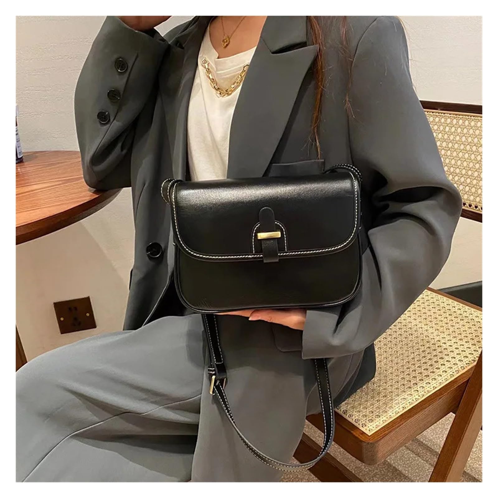 Bolso De Mujer De Cuero Bolso Oblicuo Bolso De Hombro Bolso Cuadrado Pequeño Vintage Adecuado para Viajar, Fiesta, Trabajo(Dark Brown)