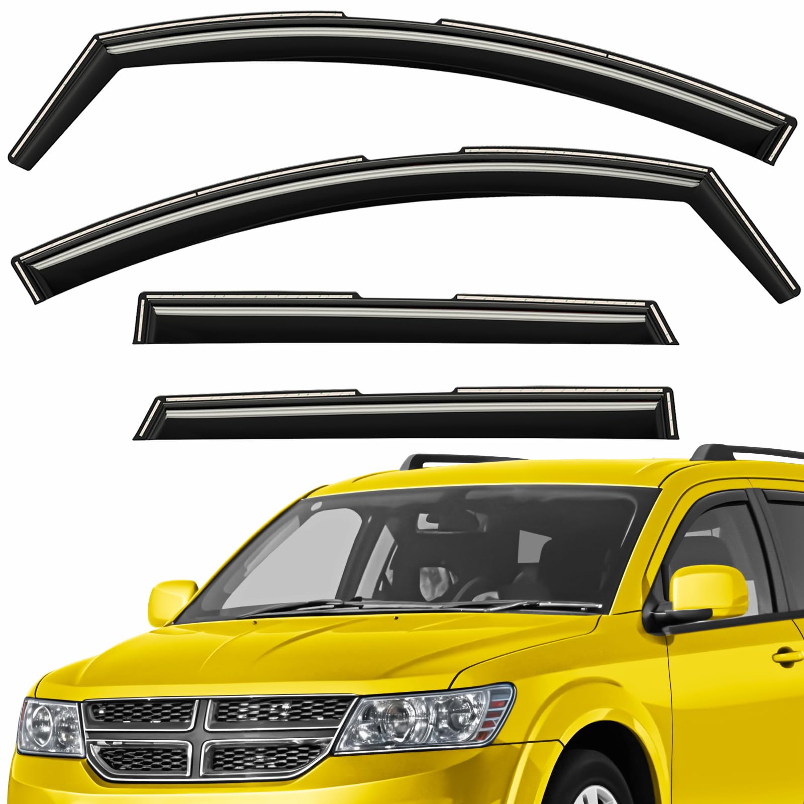 Extra Durable Window Deflectors in-Channel Window Visors Rain Guards Fit for Dodge Journey 2009-2020, Sun Visors, Wind Vent for Shades, Exterior Car