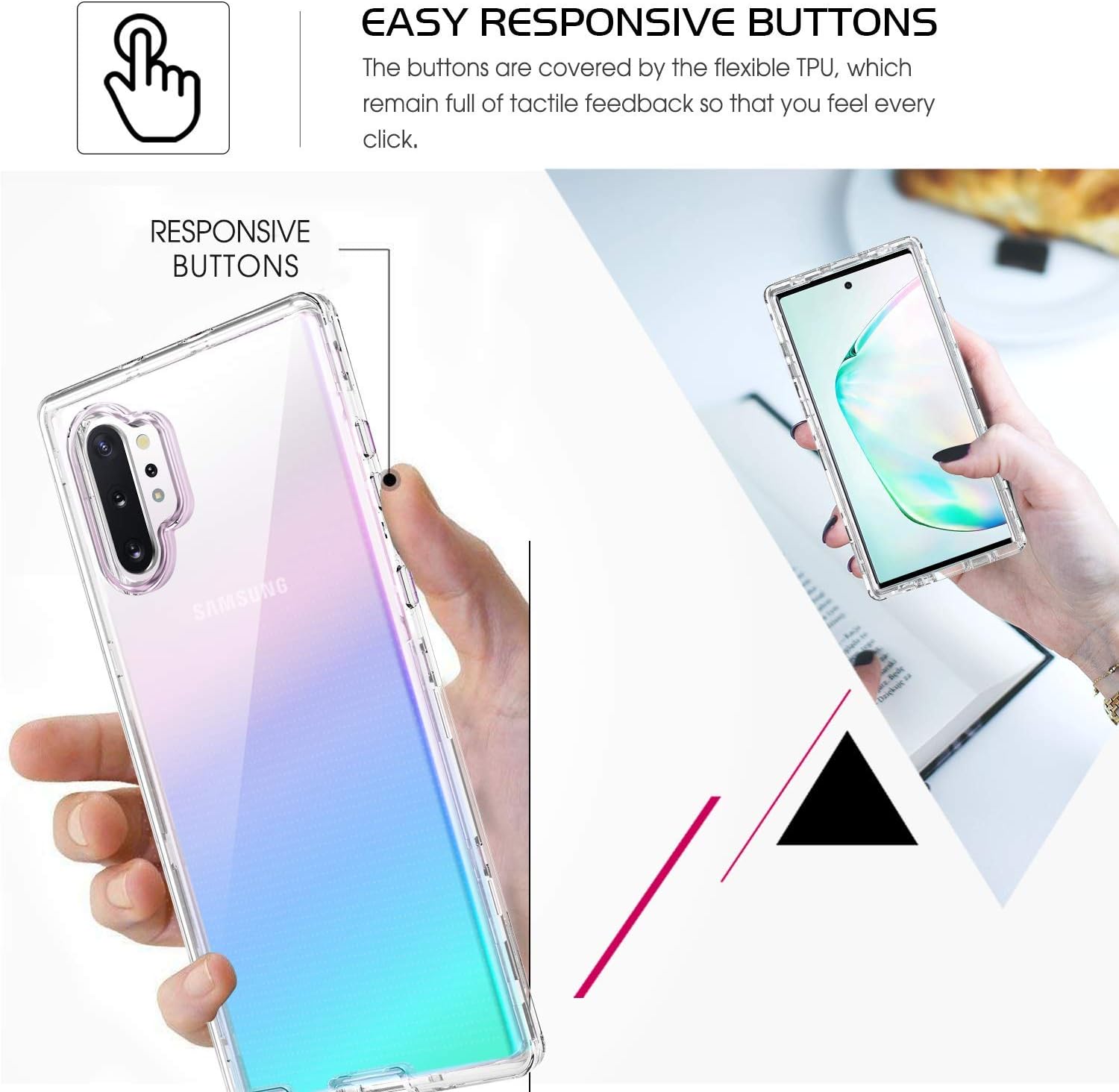 BENTOBEN Clear Galaxy Note 10 Plus Case/Galaxy Note 10 Plus 5G Case (2019), Transparent 3 Layer Heavy Duty Rugged Shockproof Hybrid Protective Phone Cases Cover for Samsung Note 10 Plus, Crystal Clear