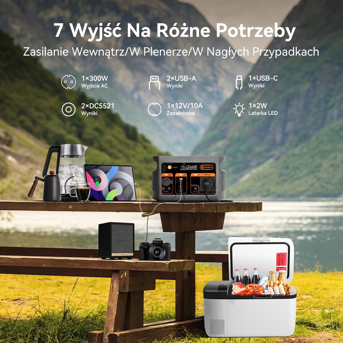 Flashfish Przenośna Elektrownia,Akumulator LiFePO4 179 Wh, Generator Słoneczny o Mocy Wyjściowej 300 W AC (moc szczytowa 600 W), UPS, Pełne Ładowanie w 70 Minut,Bateria Zapasowa do Domu i na Kemping