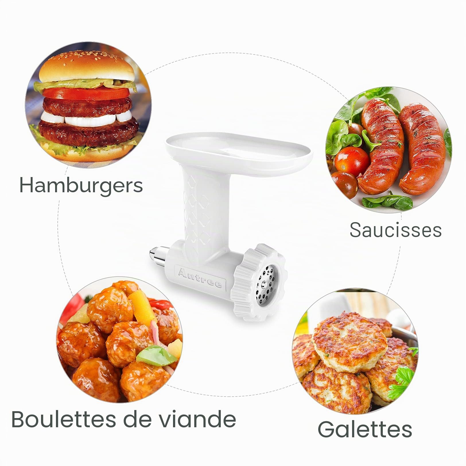 Antree Accessoire de hachoir à viande comme aide de cuisine supporter boyeur , y compris les accessoires pour fabriquer les farces de saucisses
