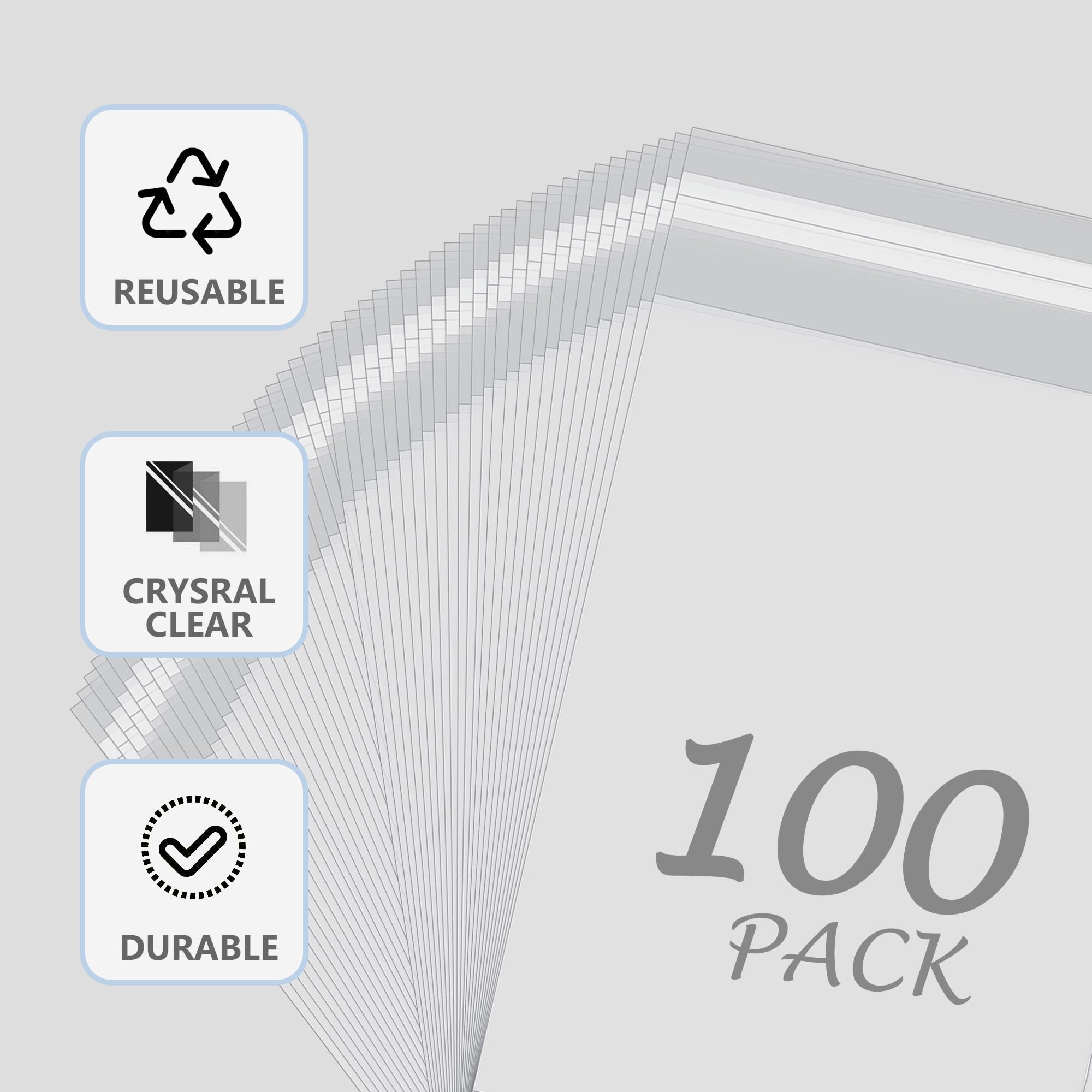 Paquete de 100 bolsas de almacenamiento de fotos de cristal de 11 3/7 x 14 3/8 pulgadas para alfombrilla de fotos de 11 x 14 pulgadas, fundas artísticas para impresiones | Fundas de plástico para fotos, alfombrillas, impresiones artísticas y marcos (11 3/