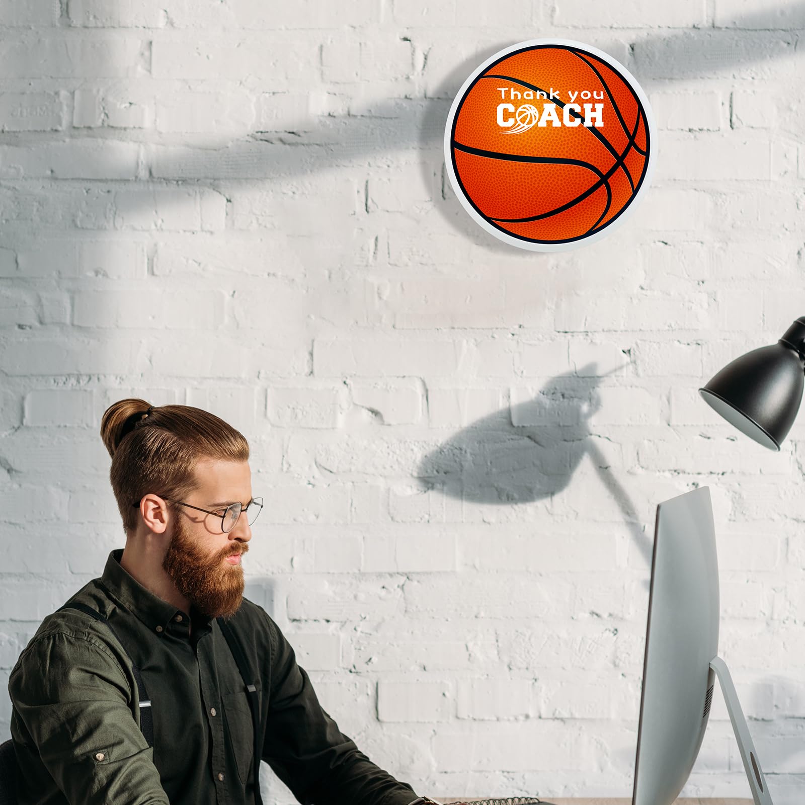24 cm rundes orangefarbenes Basketball-Schild mit Aufschrift "Thanks Coach", signierbar, für Trainer, Ornament, Teamspieler-Zubehör, Unterschriften, Schild-Zubehör