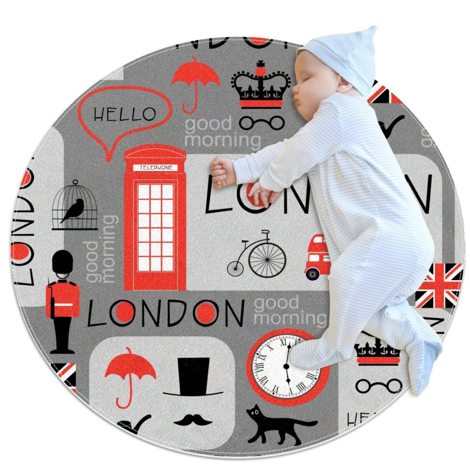 Tapis de salle de bain antidérapant motif journal britannique rond pour enfant