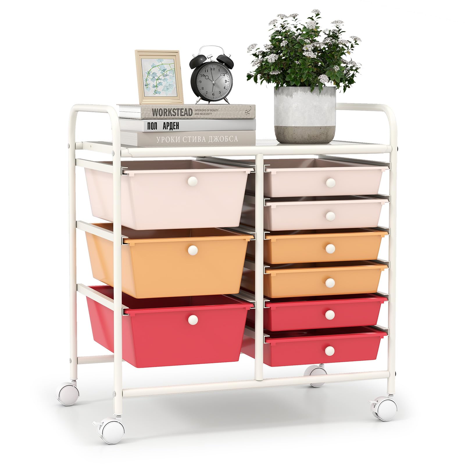 LDAILY 9 Drawer Rolling Storage Cart, Rolling Cart with Drawers for Classroom, Art Supply Craft Organizer on Wheel with Metal Frame & Handles for Home