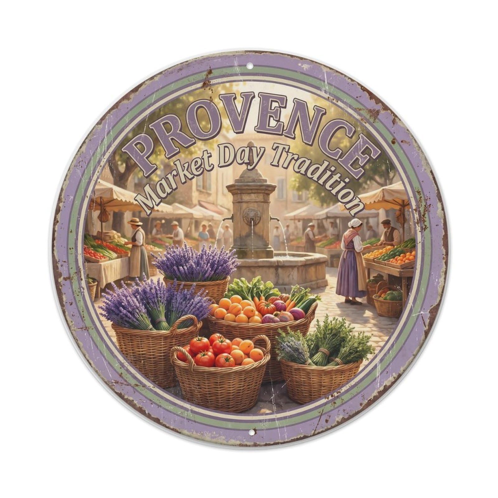 Vintage Travel French Market Provence Metal Tin Sign