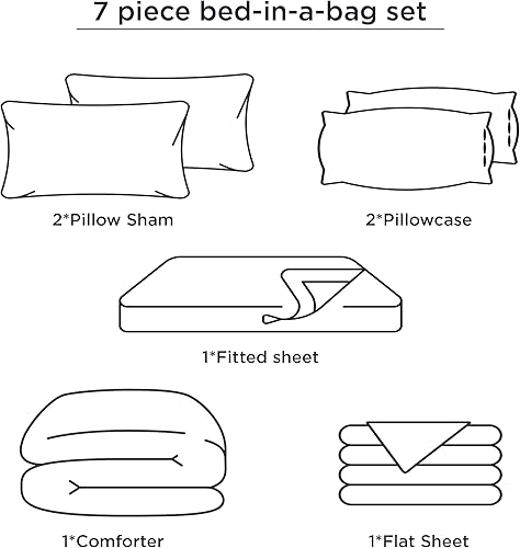 Miniatura 7 de Bedsure Bed in a Bag - Juego de edredón de 7 piezas, todas las estaciones, sábana encimera, sábana bajera, 2 fundas de almohada y 2 fundas de cojín,
