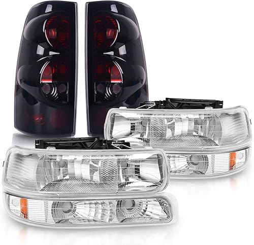 DWVO Conjunto de faros delanteros y luces traseras compatibles con Chevy Silverado 150001-02 1999 2000 2000 2001 2002 Chevy Silverado 1500HD 2500HD