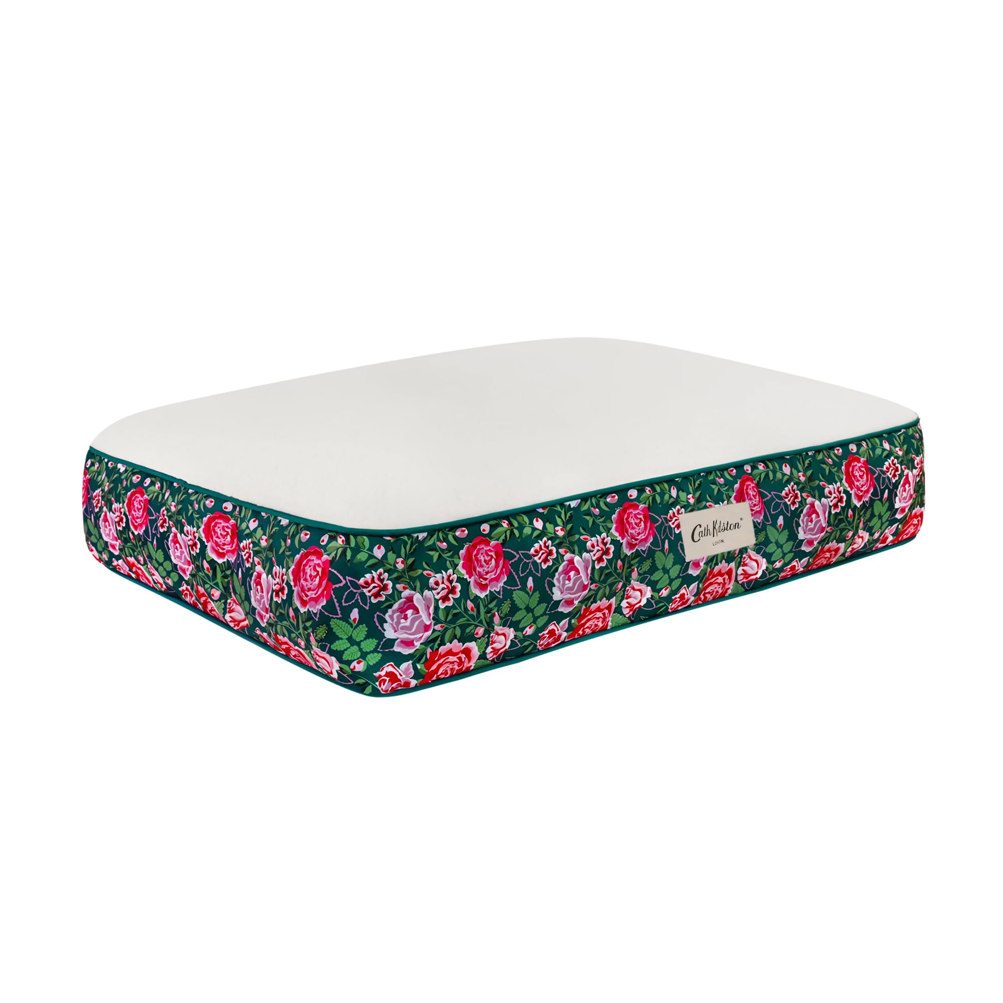 Cath Kidston Medium Washable Dog Bed (95 x 75 x 15 cm), Non-Slip Dog Mattress with Removable Cover, Cosy Sherpa Fleece Top, Pet Pillow for Medium & Large Breeds, Dolly Rose Print